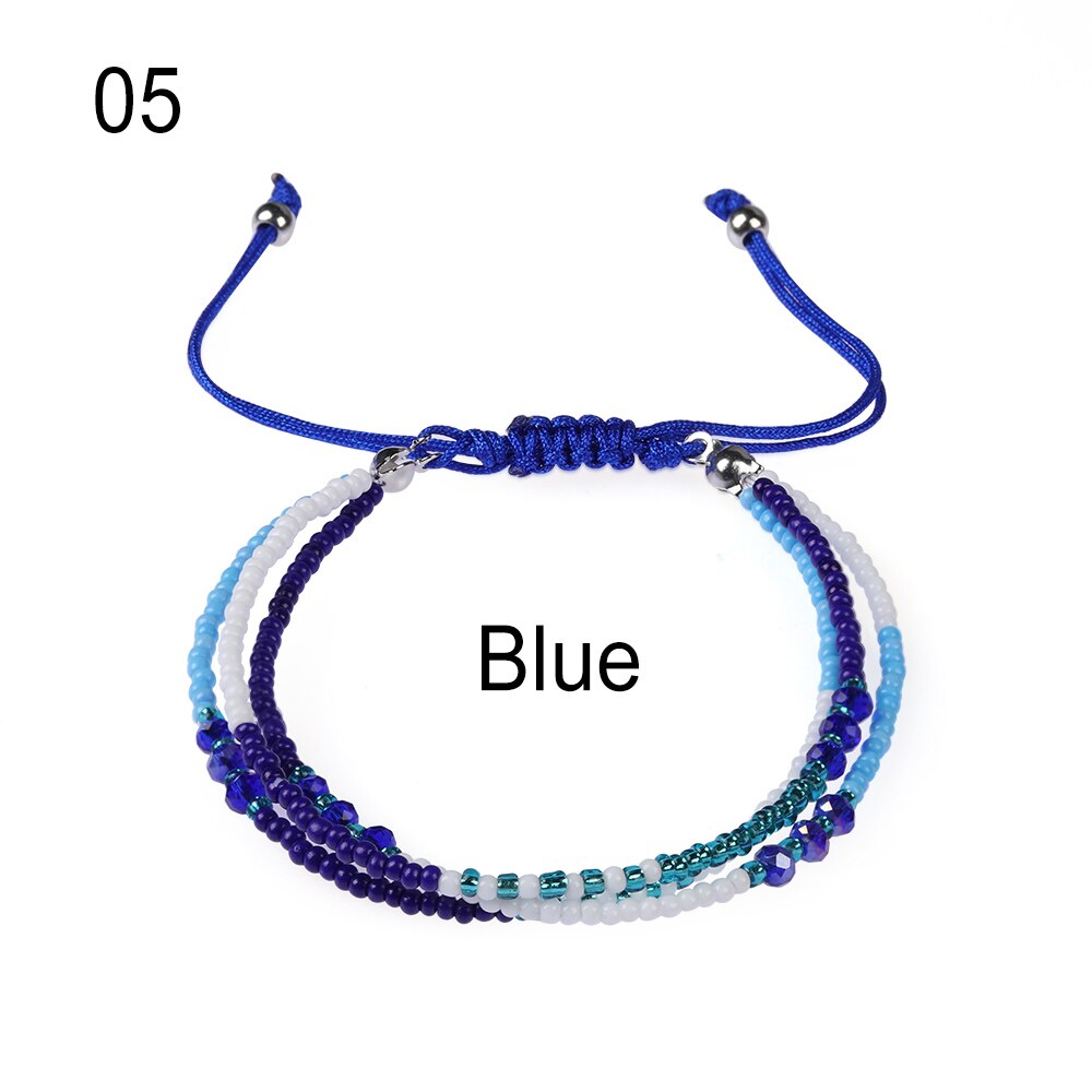 Multi-capa bohemio tejido a mano colorido tejido redondo con cuentas pulsera Retro arroz ajustable cuerda Ethnic Bracele: 5 Blue