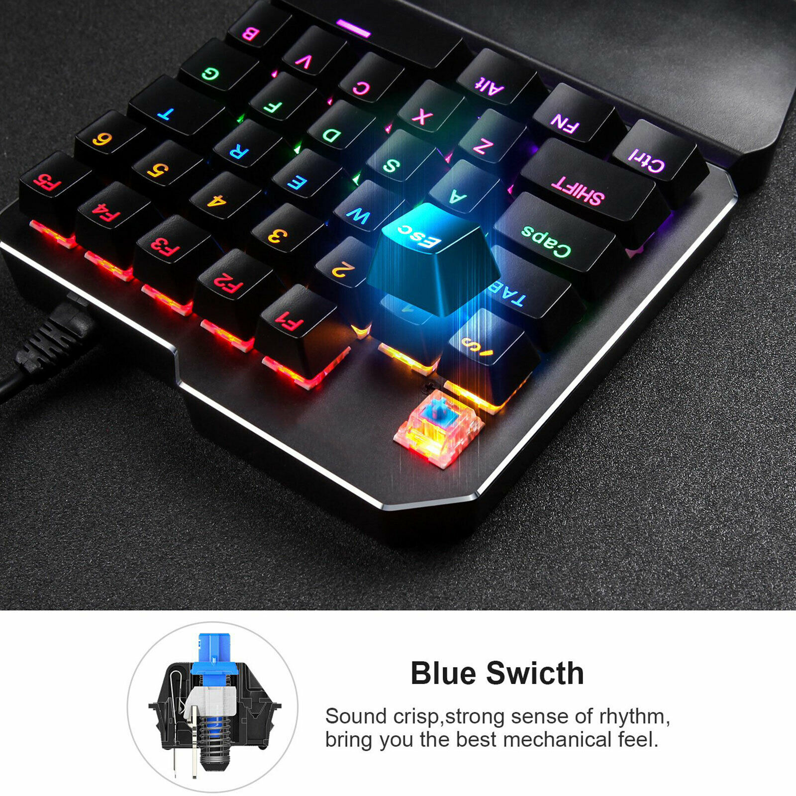 Mini LED Ergonomic Single Hand Game Keyboard + Mouse Mice Computer One Hand Left Hand Wired Keypad