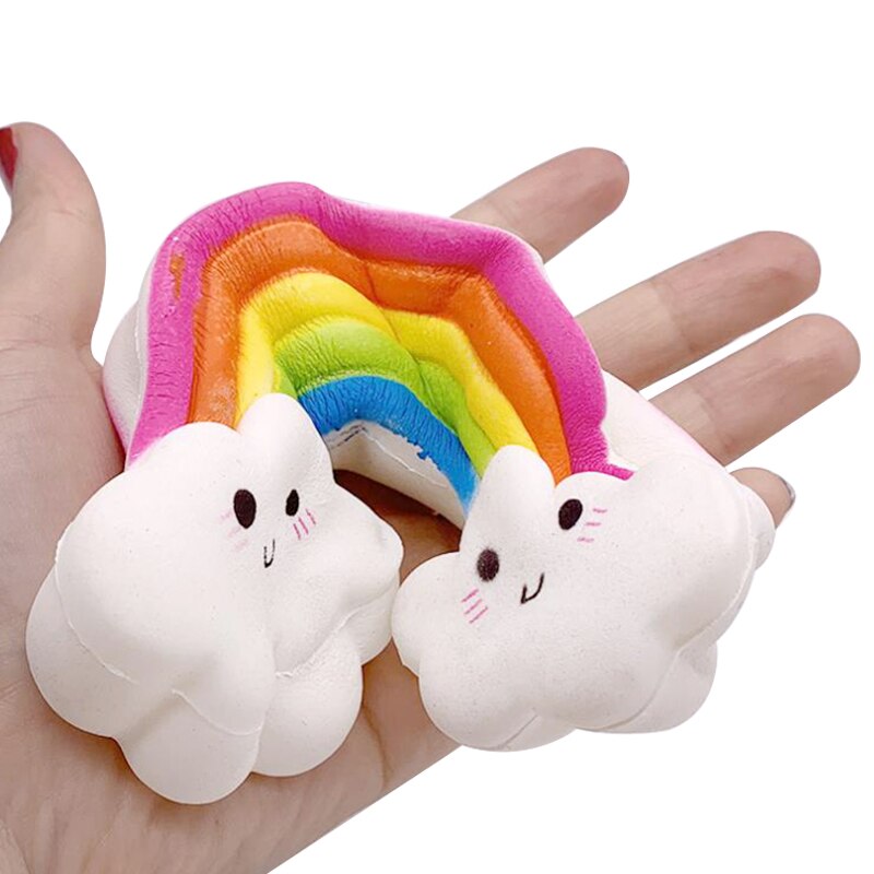 Kawaii Smiley Rainbow Squishy Slow Rising Simulation Bread Cake Soft Scented Stress Relief Squeeze Toys 15.5x8.5 CM