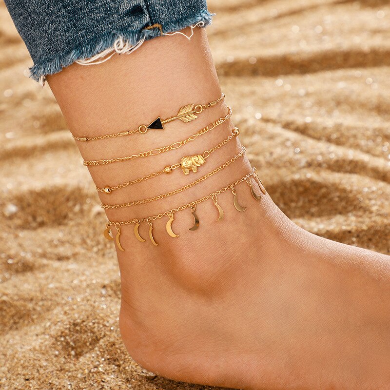 Fasion Punk Ankle bracelets Gold Color Anklets for Women Rhinestone Summer Beach on the Leg Accessories Cheville Foot Jewellery: JL061