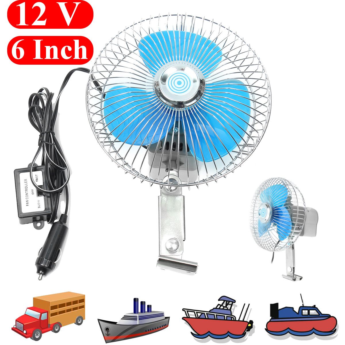 DC 12V 6 Inch Mini Electric Auto Car Fan Low Noise Clip-on Summer Cooling Fan Truck Vehicle Wind Air Cooler Conditioner Fans