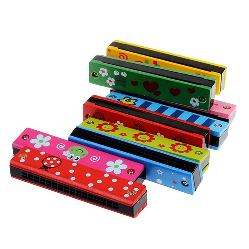 1 pièces couleur aléatoire deux rangées 16 trous en bois coloré Harmonica illumination jouets éducatifs précoces pour enfants Parent-enfant jouets