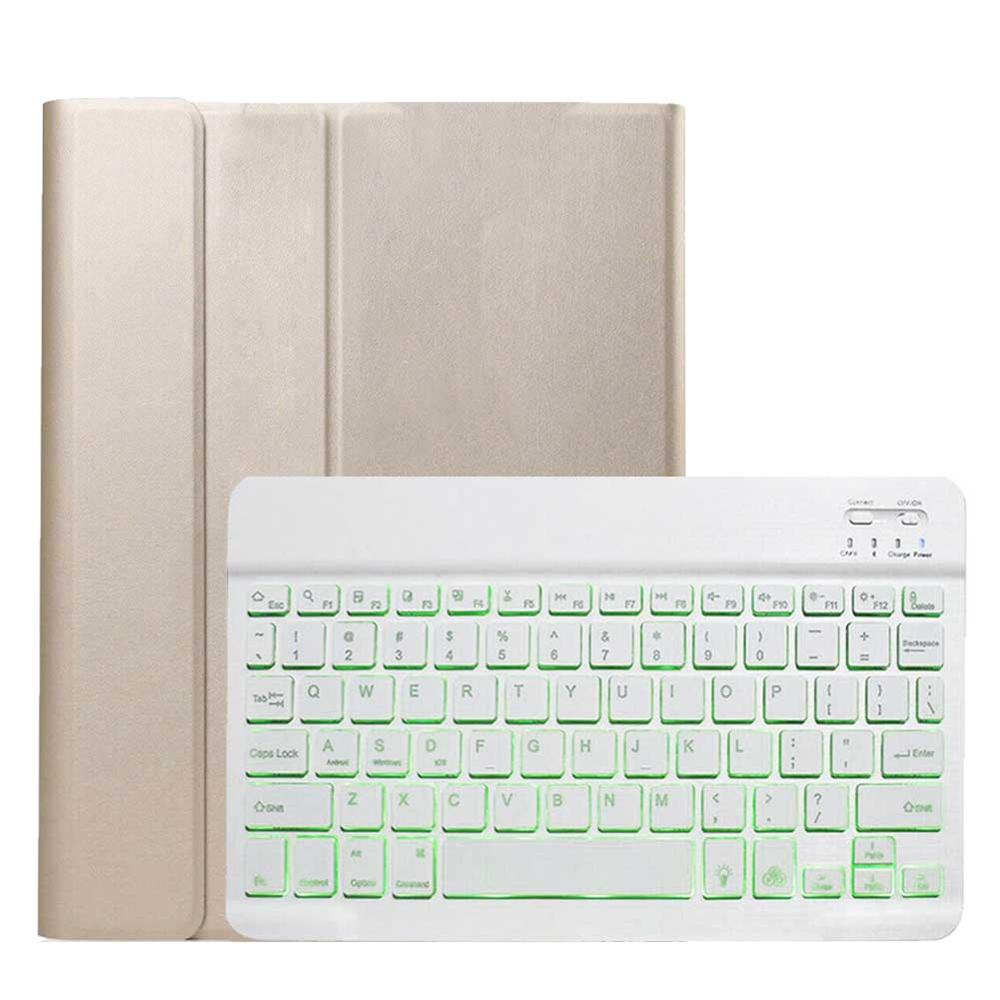 For iPad Pro 11 Keyboard Cover Backlit Wireless Keyboard for iPad Pro 2nd Gen 11" Tablet Funda PU Leather Flip Stand Case: Backlit-Gold-White