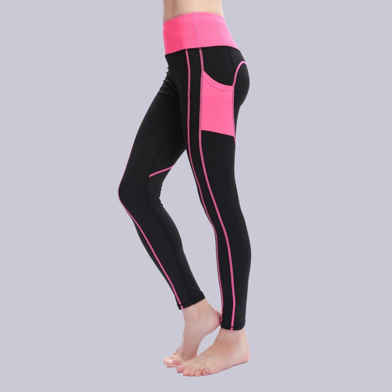 Women Workout Leggings With Side Pocket Black Pink Blue Solid Color Fitness Yoga Pants Breathable Slim Legging For Women: Pink / M