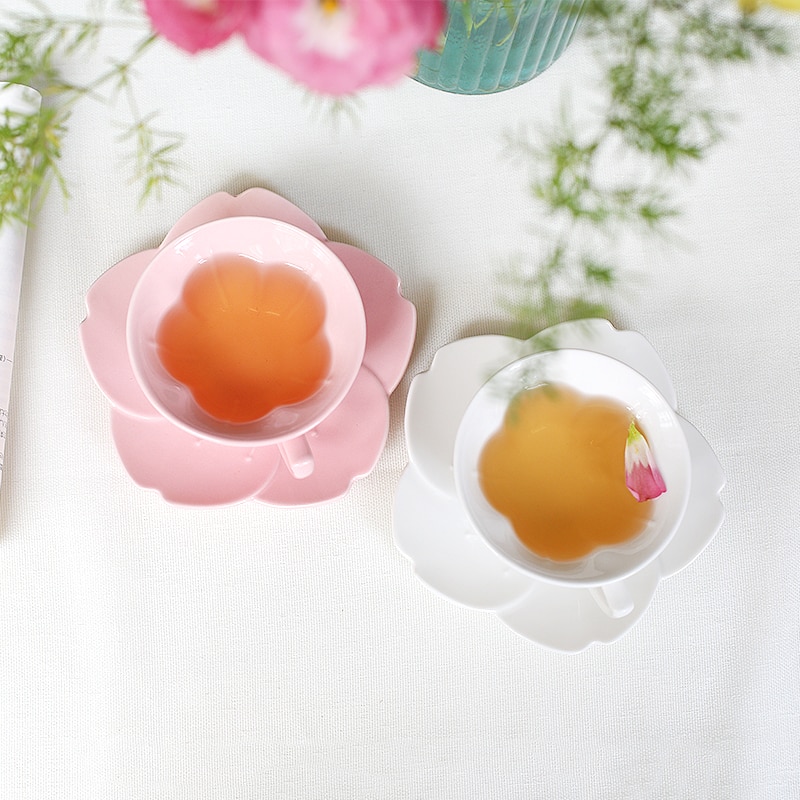 Japanese cherry blossom coffee cup plate ceramic milk tea afternoon flower sakura tea saucer spoon set drinkware coffeeware