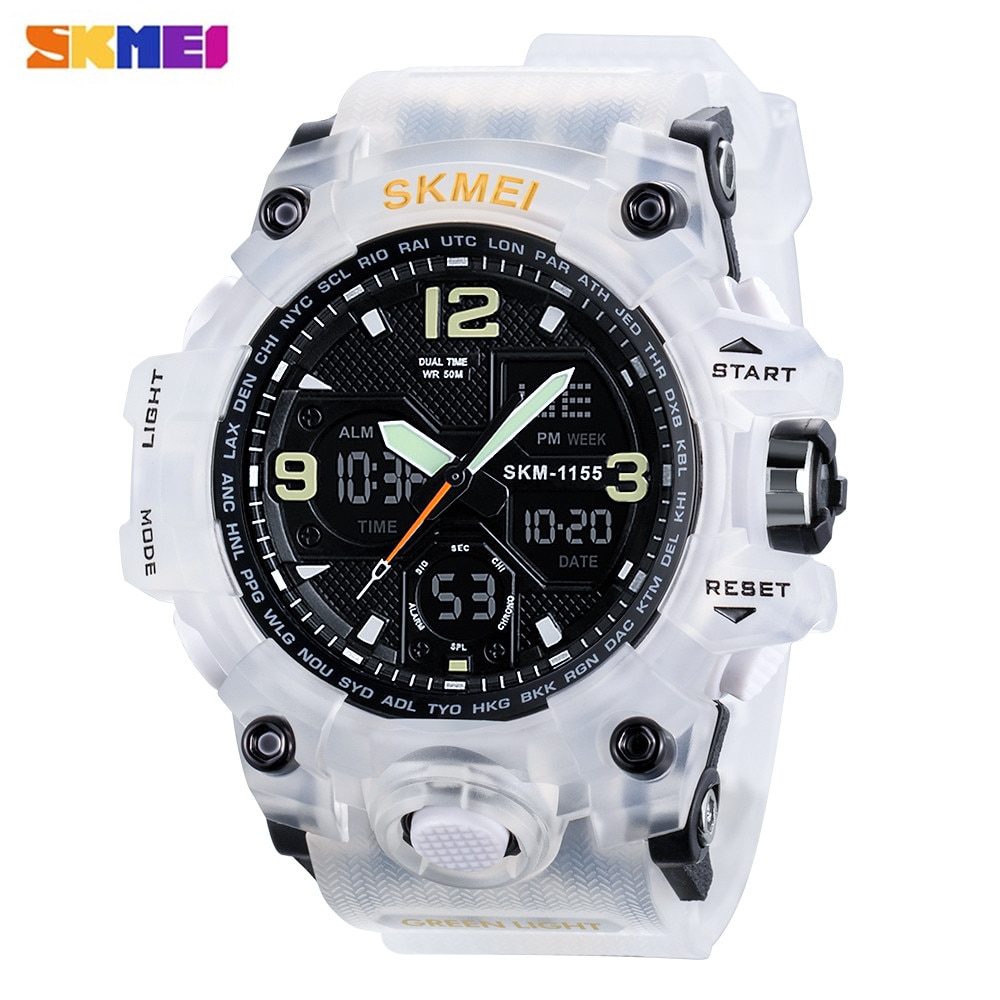 Skmei luminous dual display herre sportsure mandlige quartz armbåndsur stopur automatisk dato alarm elektronisk ur 1155b farve