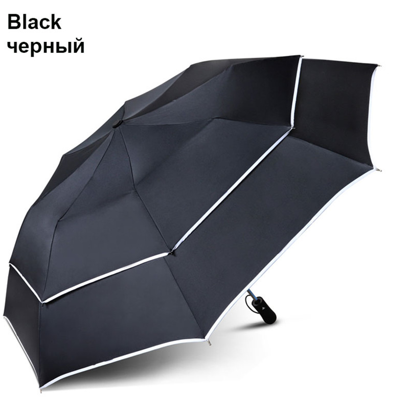 Paraguas plegable resistente al viento de 110cm para hombre y mujer, sombrilla de lluvia 8 K, sombrilla grande para caballero, portátil, de negocios, con mango largo: black