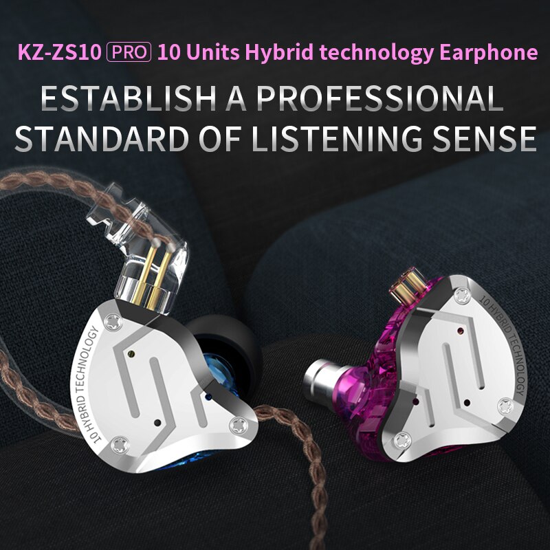 Kz ZS10 Pro In Ear Headset Metalen 4ba + 1dd Hybrid 10 Eenheden Hifi Bas Oren Monitor Oortelefoon Sport Noise cancelling Weer Zsx
