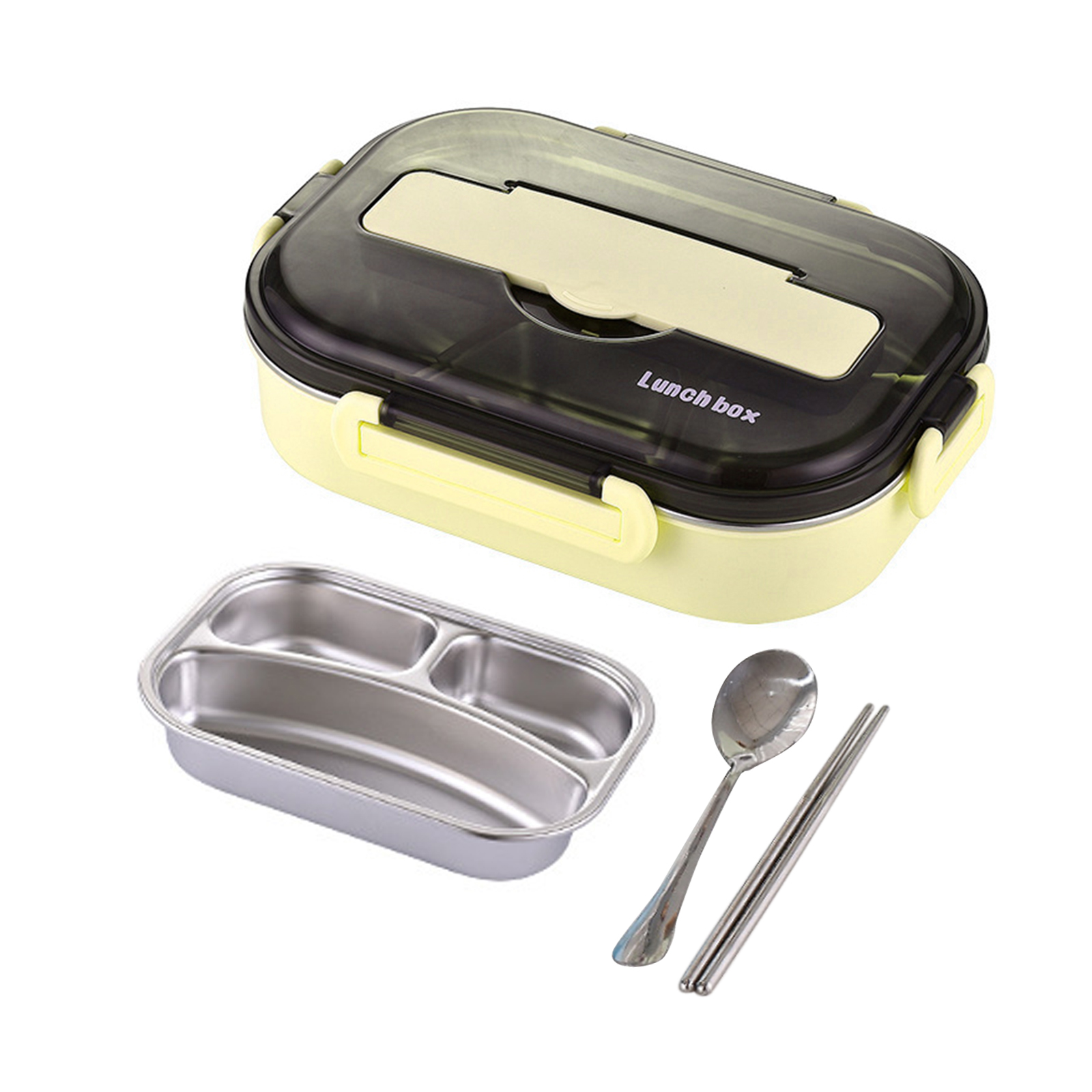 Household Stainless Steel Lunch Box Portable Leakproof Insulation Bento Box Kitchen Food Storage Box Dishware for School Office: Green 3 Grid