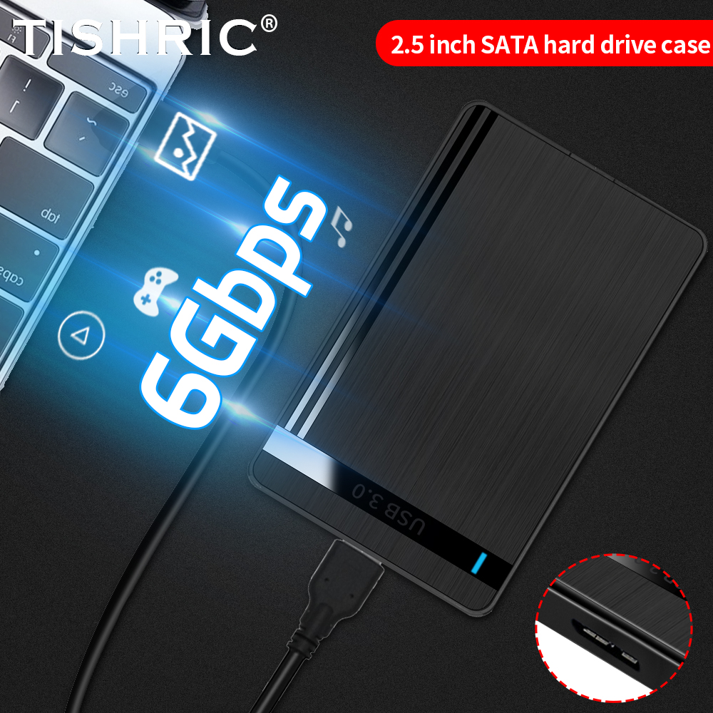 TISHRIC HDD Case SATA to USB3.0 HDD Enclosure 2.5 inch Hard Drive Case Support 6Gbps Mobile External HDD Case for PC Laptop