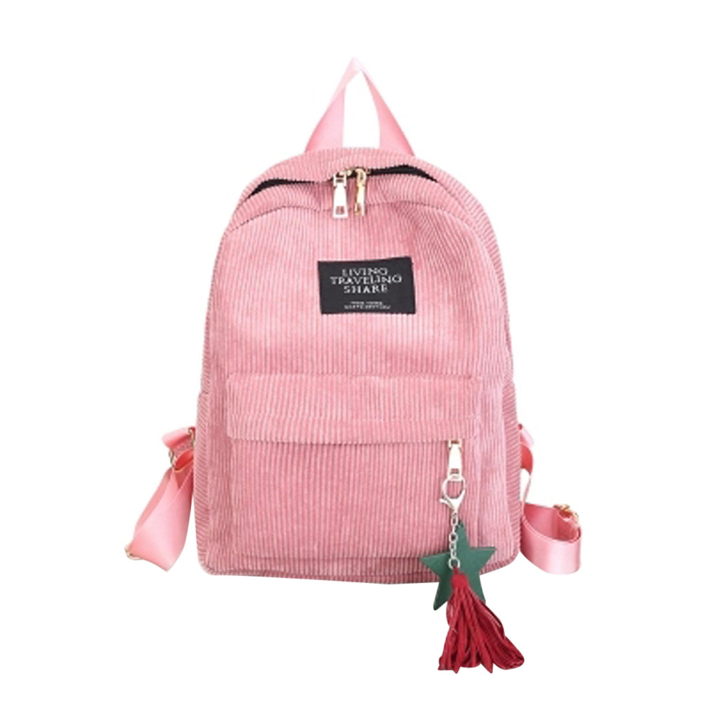 Preppy Style School Bags For Teenage Girls Backpack Women's Canvas Travel Backpack Corduroy Pink Backpack Mochila#H20: Pink