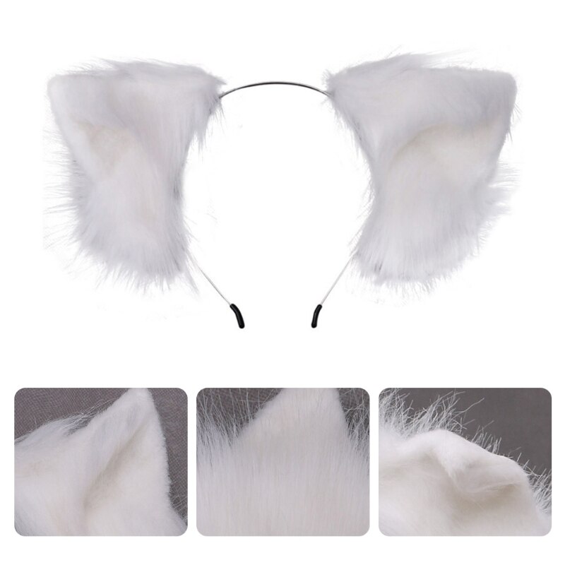 Popular Furry Bendable Cat Ears Headband Cute Flurry Plush Simulation Animal Cosplay Hair Hoop Japanese Kawaii Lolita Headpiece