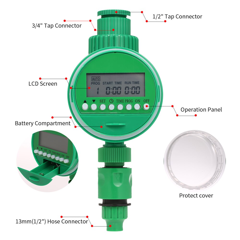 Garden Irrigation System Automatic Intelligent Programmable Greenhouse Watering System Timer With LCD Display Rain Sensor Tap