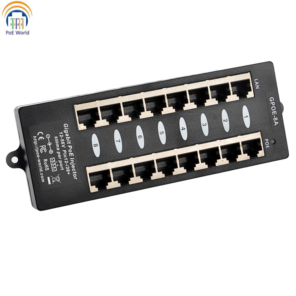 802.3af PoE Patch Panel 1000Mnps Networking PoE injector Mode A Security Gigabit 8Port PoE Injector Use with any Ethernet switch