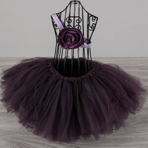 Bonito meninas rosa tutu saia infantil tule feito à mão pettiskirt ballet dança tutus undersaias com flor bandana crianças festa tutus: Marrom