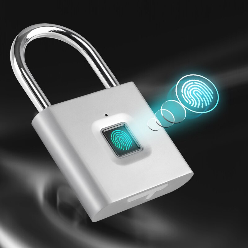 Cerradura de puerta recargable por USB sin llave, candado inteligente con huella dactilar, desbloqueo rápido, Chip de autodesarrollo de Metal de aleación de Zinc, color negro y plateado