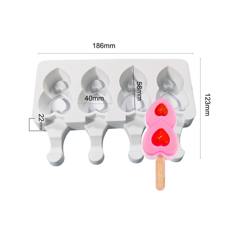 4 Cell Silicone Ice Cream Mould Diy Mold Ice Cube Tray Barrel Dessert Ice Cream Mold With Popsicle Sticks and Bags: New-1