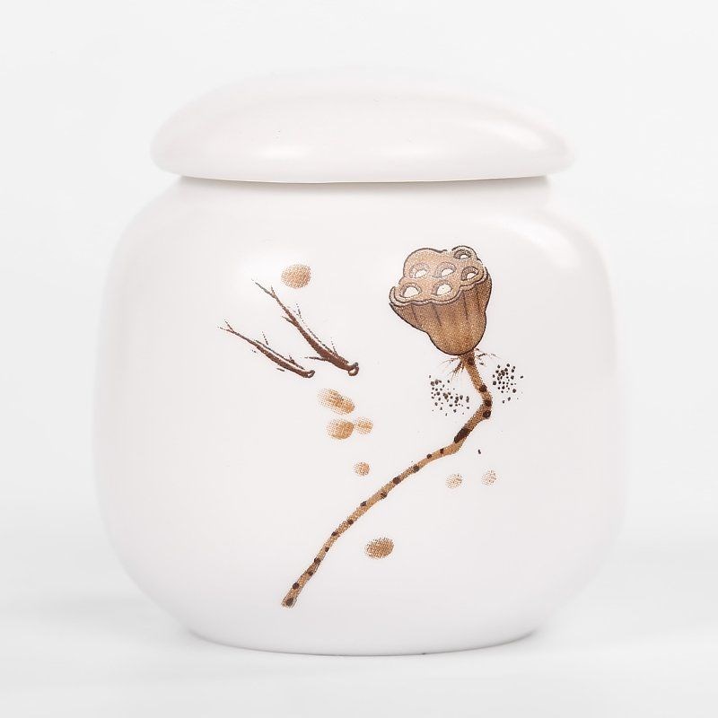 Porcelain Tea Storage Container Dried Fruit Storage Tank Chinese Ceramic Tea Box Lid Kitchen Teaware Mini Printed Food Container: C