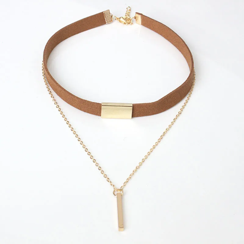 Black Velvet Choker Necklace Strip Rope Chain Bar Square Tube Chocker Women Collar Mujer Collier Femme Ras Du Cou: Rhodium Plated