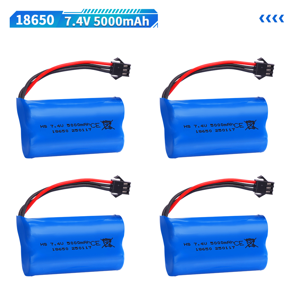 7.4V 5000mAh SM-3P Li-ion battery for MN128 Watch Gesture Sensing Twisted RC stunt car 18650 7.4v battery For RC Cars SM3P Plug: light yellow