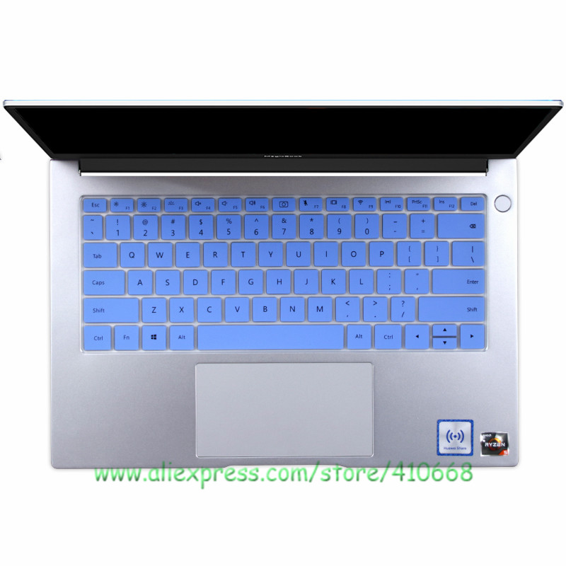 Til huawei matebook  d 14 r5 3500u linux bærbar silikone støvtæt tastatur cover skin protector mate book  d14: Blå