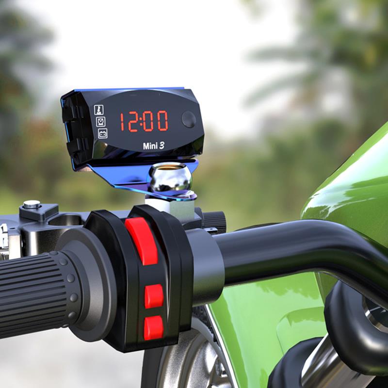 mini 3 i 1 digital ledet vise klokke termometer indikatormåler panelmåler digital voltmeter amperemeter 6v-30v til bilmotor