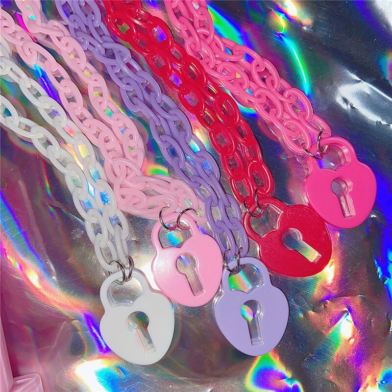 Cuore Blocco Colorato Catena Acrilica Del Pendente Della Collana per Le Donne Ragazza punk Harajuku affrescare Carino Dichiarazione Della Collana Del girocollo Dei Monili 2020