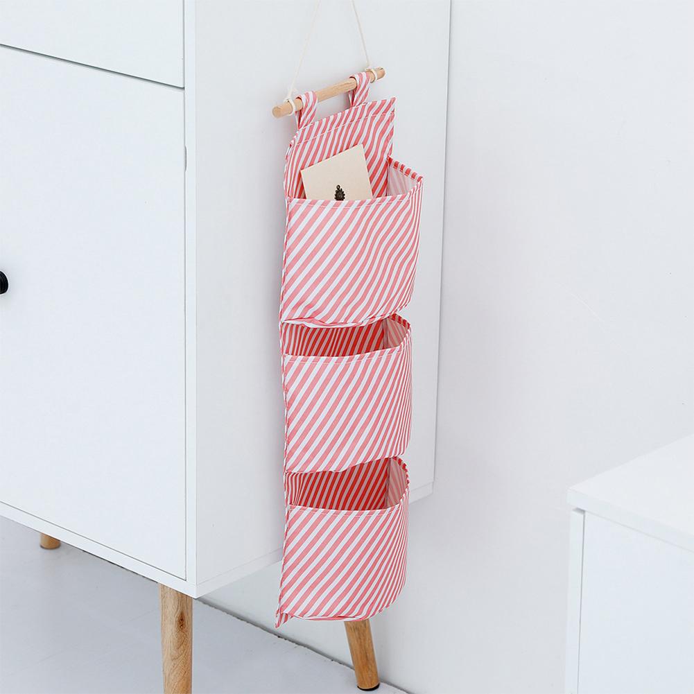 Bolsa de almacenamiento colgante con estampado de lino y algodón, organizador de juguetes y cosméticos, 3 bolsillos, montado en la pared
