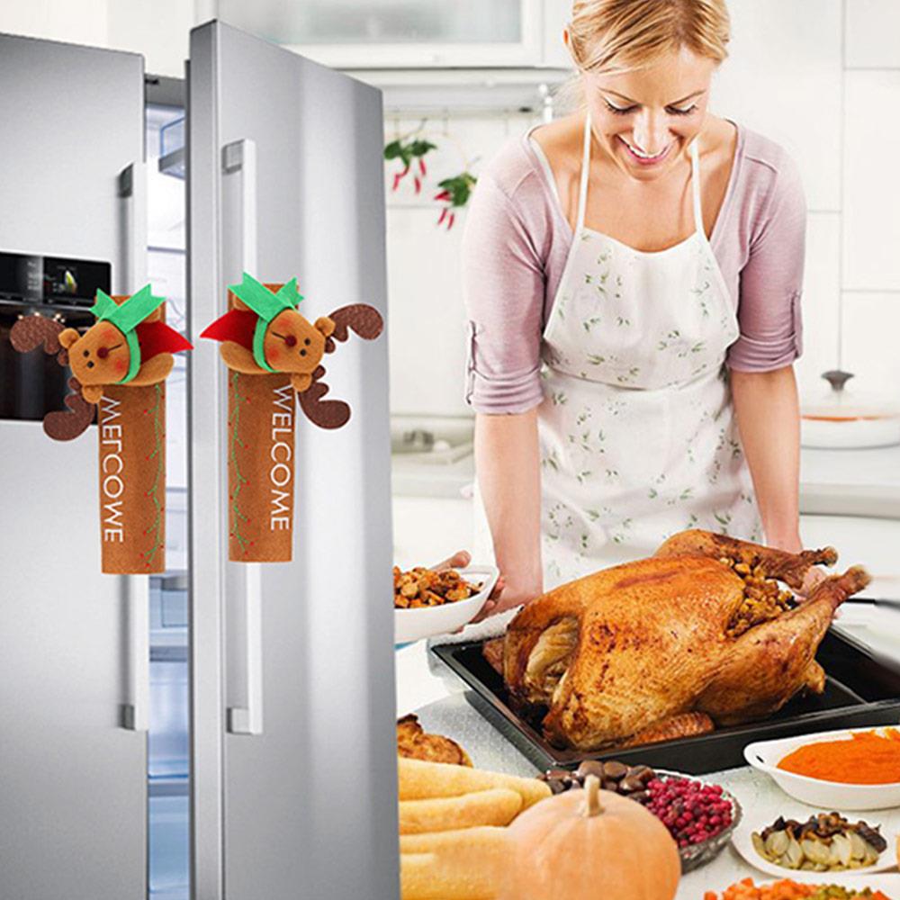 Guantes navideños para la puerta del viejo hombre para la nevera, cubierta de mango de horno, decoración navideña para la cocina, cubierta del mango del refrigerador, Besmirch