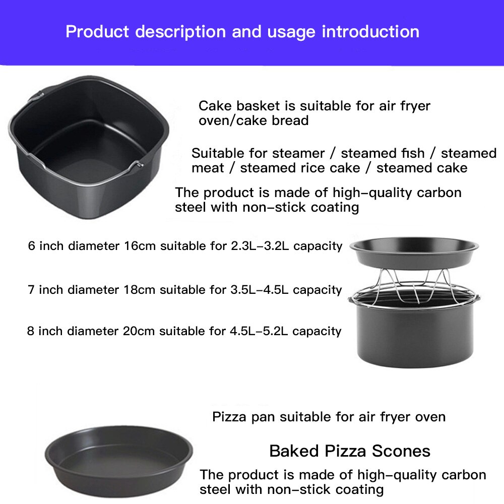10 Pçs/lote Fritadeira Ar Acessórios 6/7/8 Polegada Apto para Airfryer 5.2-6.8QT Pizza Placa de Cozimento Cesta Churrasqueira Panela de Cozinha Ferramenta de Cozimento