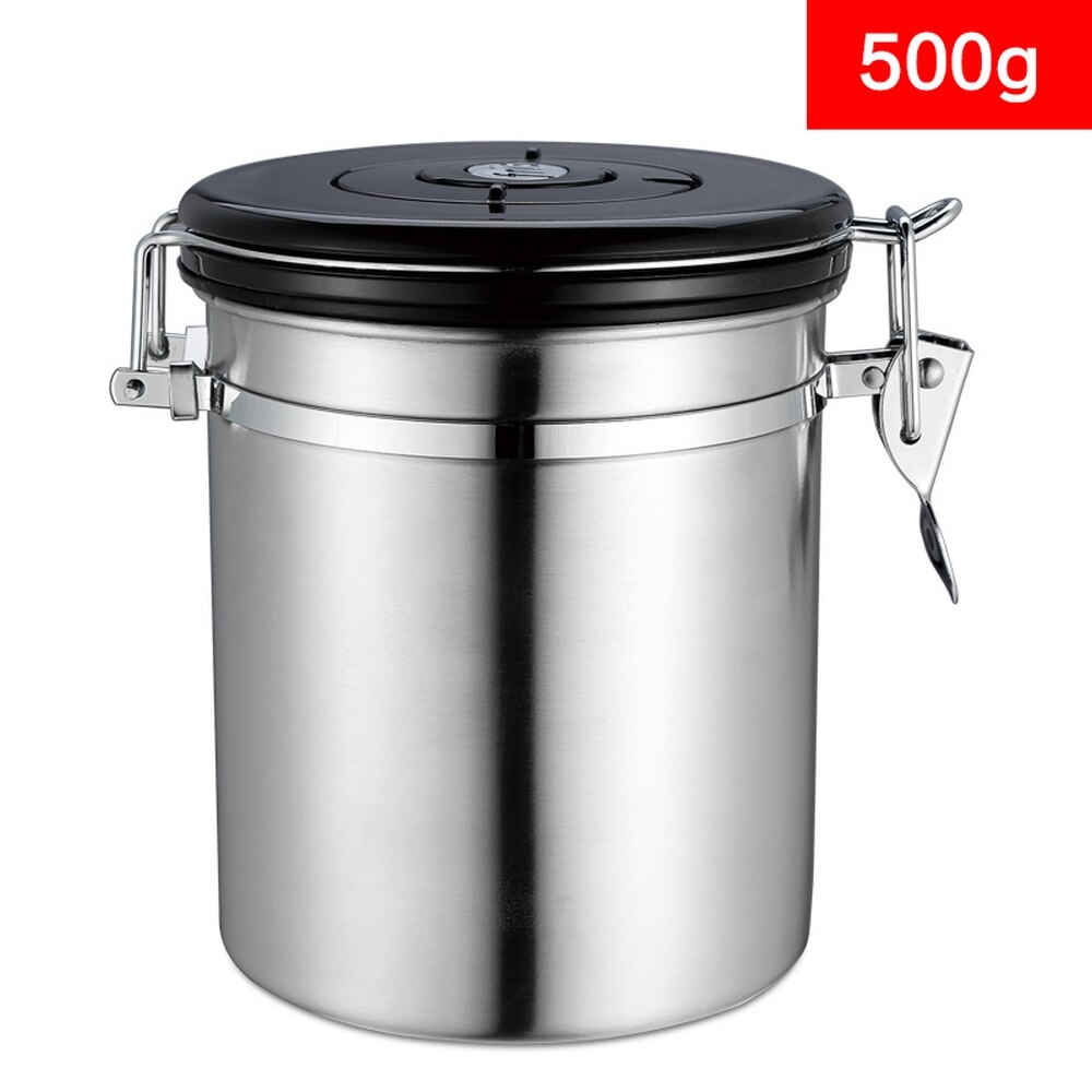 Stainless Steel Sealed Tank Coffee Bean Tea Storage Storage Box Container Dried Fruit Airtight Cans with Exhaust Valve: Silver