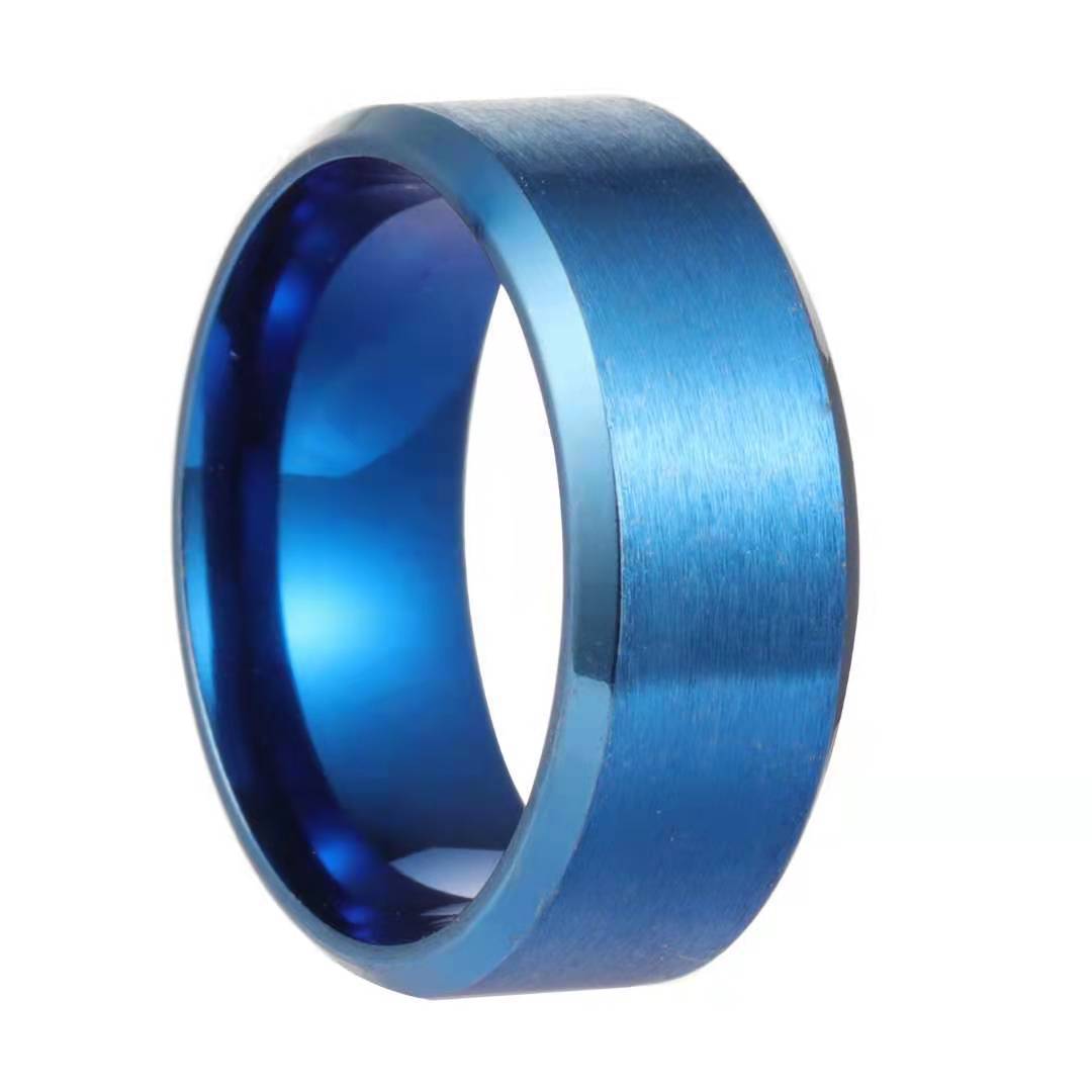 Charme smykker ring til mænd og kvinder rustfrit stål sorte ringe bryllup forlovelsesring matte herresmykker: 12 / Blå
