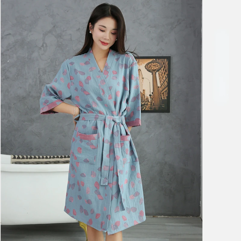 Katoenen Badjas Voor Koppels Lente En Zomer Dunne Stijl Korte Mouw Pyjama Kleding Vrouwen Absorberende En Sneldrogende Badjassen
