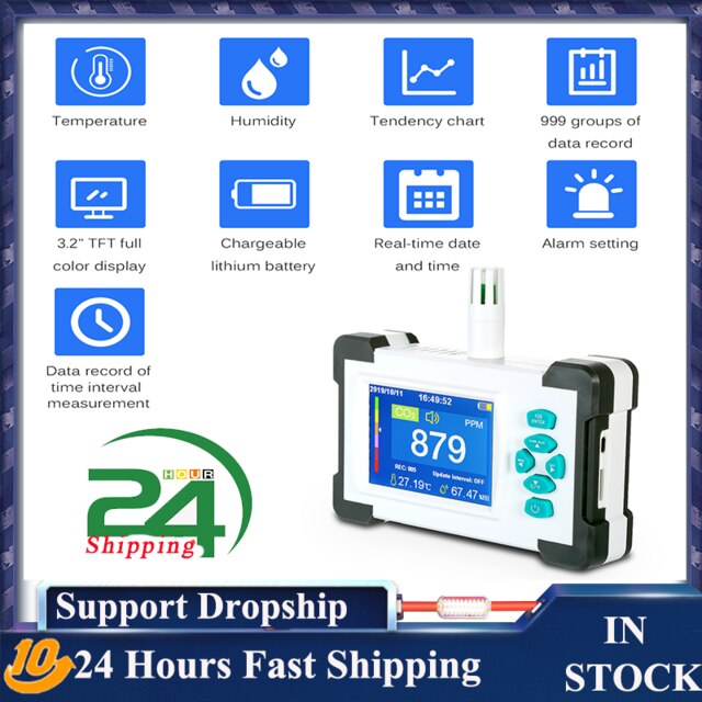 Multifunctional CO2 Meter co2 Sensor Air Monitor TVOC Meter Carbon Dioxide Sensor Temperature Humidity Measuring Device