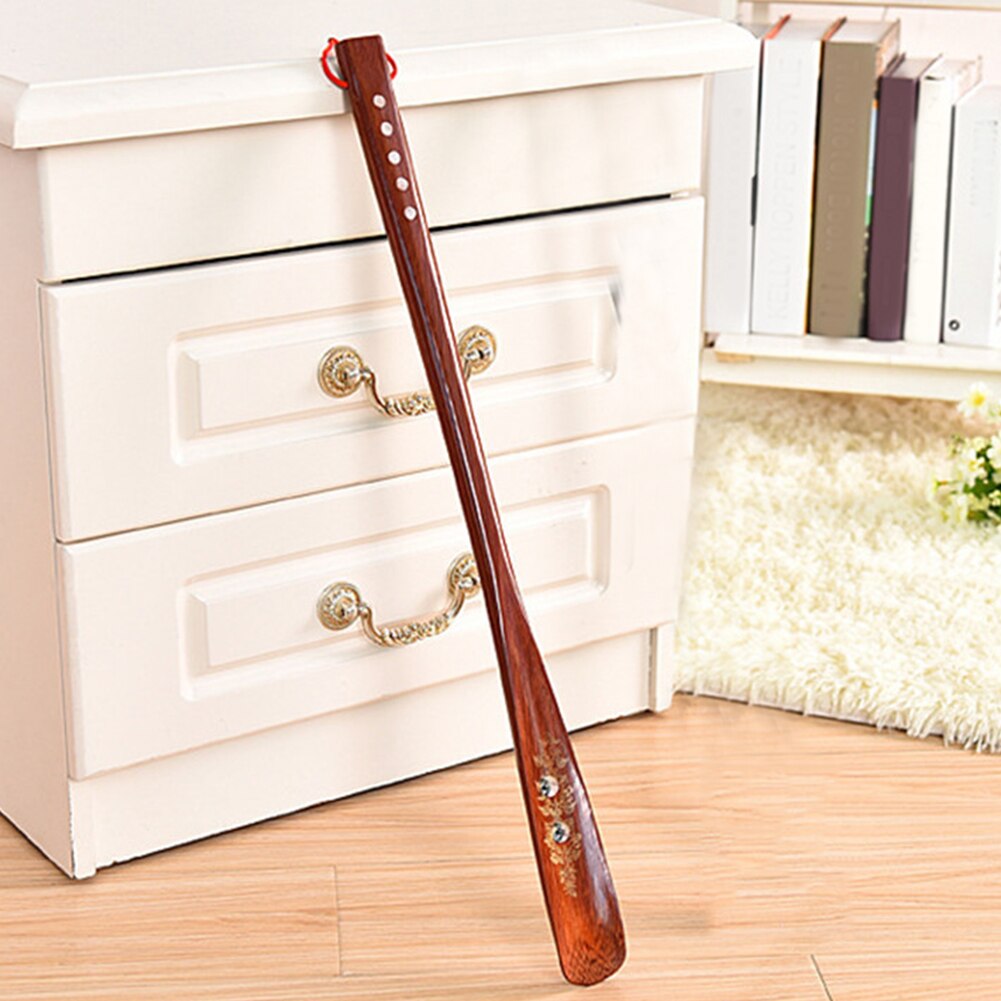 Wooden Shoe Horn Home Portable Lifter Stick Hanging Loop Durable 55cm Practical Useful Long Handle Red Flexible