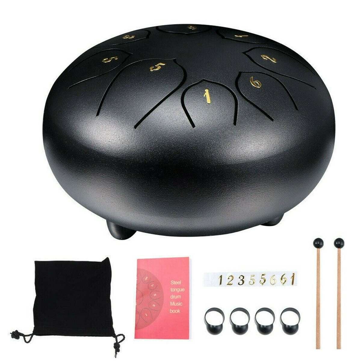 6 Inch 8 Tune Steel Hand Pan Drum Tank Drums With Drumsticks Carrying Bag Percussion Instruments Handpan Mallets Bag: Black