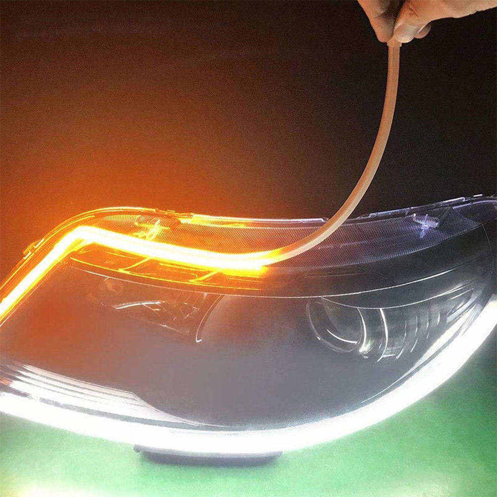 2 STUKS 60CM Slanke Amber Sequential Flexibele LED Richtingaanwijzer Strip voor Koplamp Auto LED Streamer Gids Licht Strip