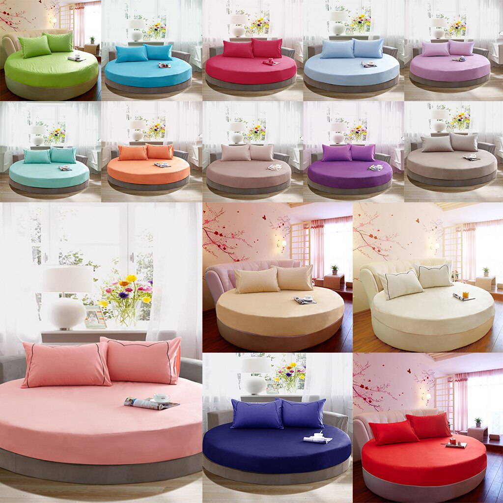 100% Cotton Solid Round Fitted Sheet Romantic Solid Color Round Bed Sheet Bedding Set Mattress Cover Topper 220cm Themed Hotel