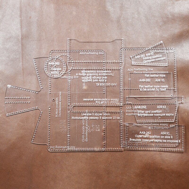 Leather Craft Personality Short Wallet Zipper Bag Sewing Pattern Hard Kraft Paper and Acrylic DIY Template 9cm*10cm: Acrylic