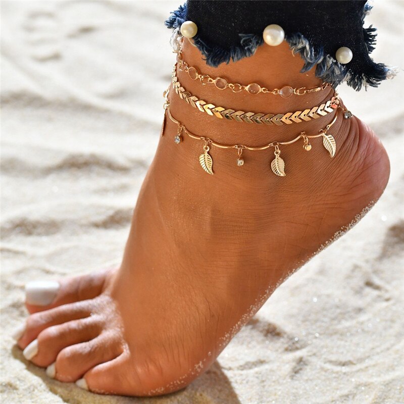 Modyle 6 stk ankel armbånd sæt boho smykke kæder uendelig runde charm armbånd guld kvinder kobber metal til kvinder ankel fod: 50181