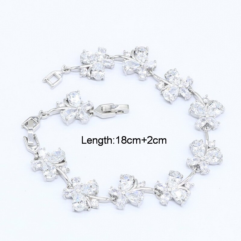 White Zircon Silver Color Wedding Jewelry Set for Women Bracelet Earrings Necklace Pendant Birthday