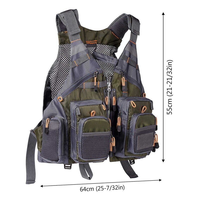 Fly Fishing Mesh Vest Jacket Life Vest Adjustable Strap for Men and Women for Fly Bass Fishing and Outdoor Activities,ArmyGreen