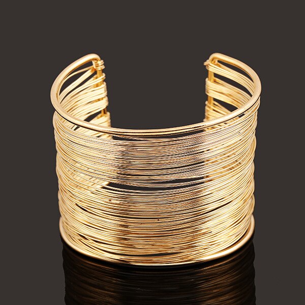 Ouro Cor Prata Oco Liga Ampla Cuff Pulseiras Pulseiras Para Mulheres Homens Do Punk Geométrica Aberto Grande Pulseira Pulseira Da Moda Jóias: E2096 gold