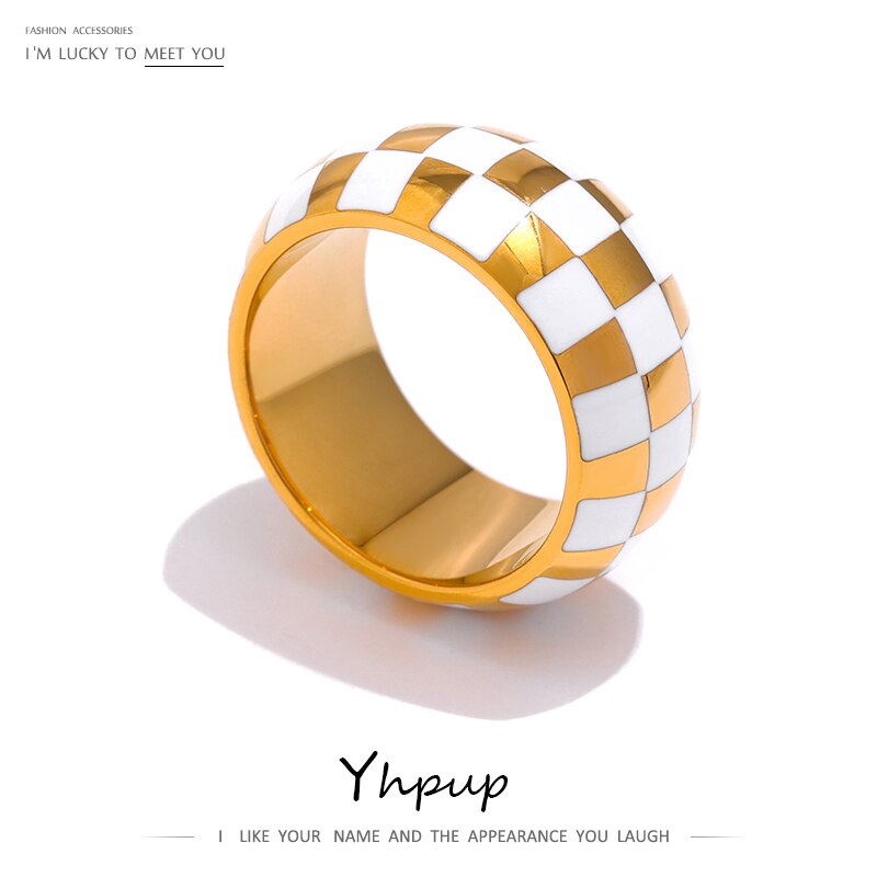 Yhpup emalje ternet rund ring 316l rustfrit stål metal charm fingerring til kvinder smykker bague acier inoxidable