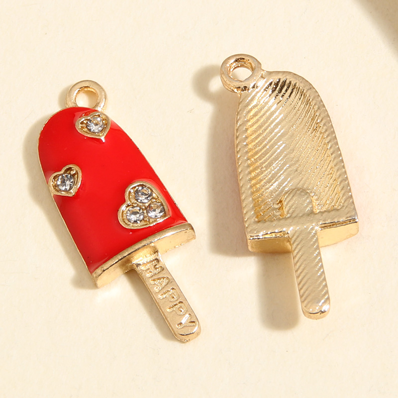 10 Uds. De abalorios de helado esmaltados de 25x9mm de Color dorado, colgante feliz, collares aptos para manualidades, joyería hecha a mano, suministros para encontrar