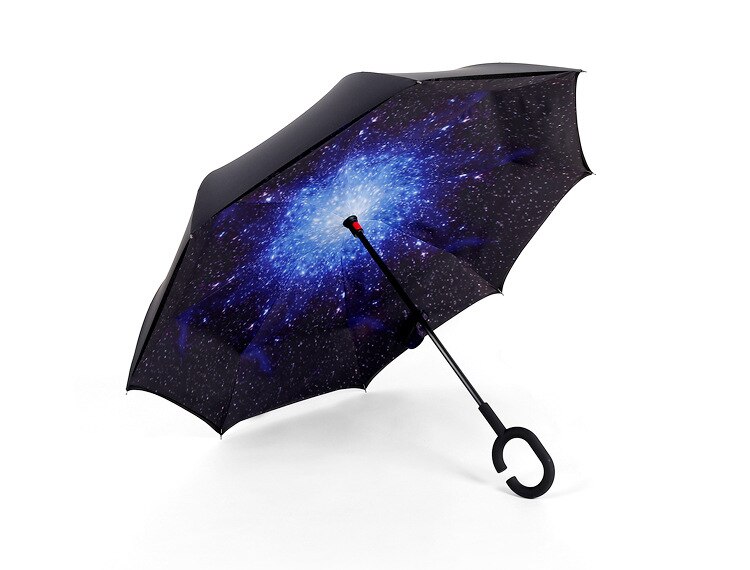 Car use Windproof Reverse Folding Double Layer Inverted Chuva Umbrella Self Stand Inside Out Rain Protection C-Hook Hands: 2