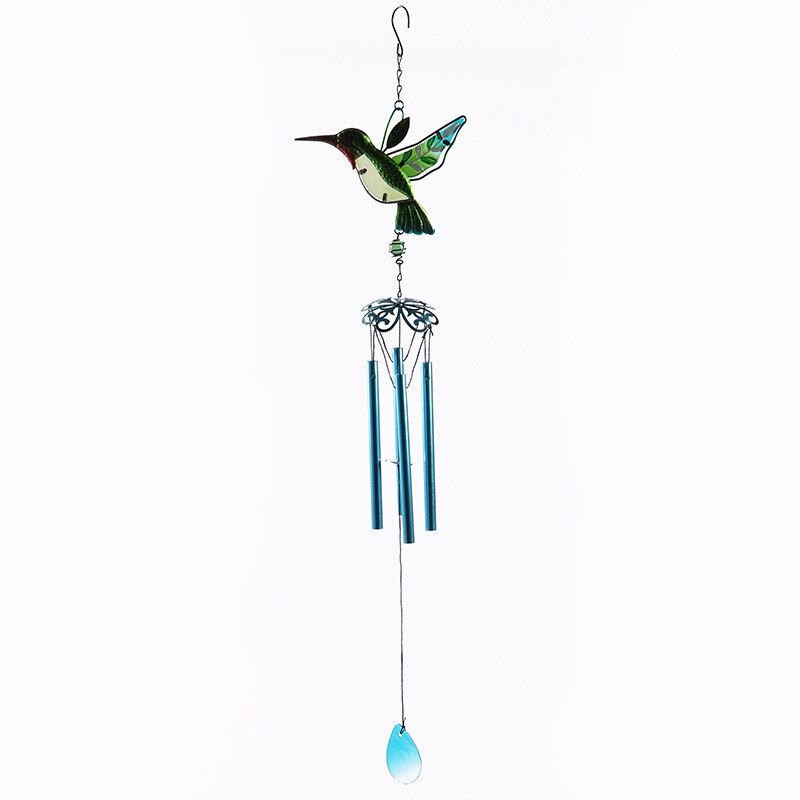 1pc grønblå kolibri vindklokke håndværk diamantglasmalede ornamenter metal aluminiumrør guldsmed hjemindretning: Zy000005- gbirdtube