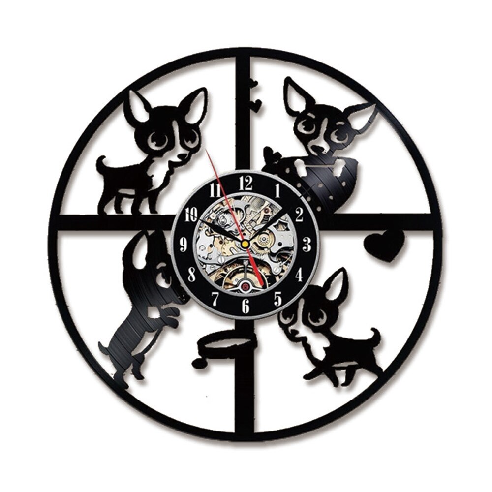 Cute Chihuahua Dog wall clock Chihuahua Dog Silhouette Vinyl Record Wall Clock Animals LED Night Light For Puppy Lover