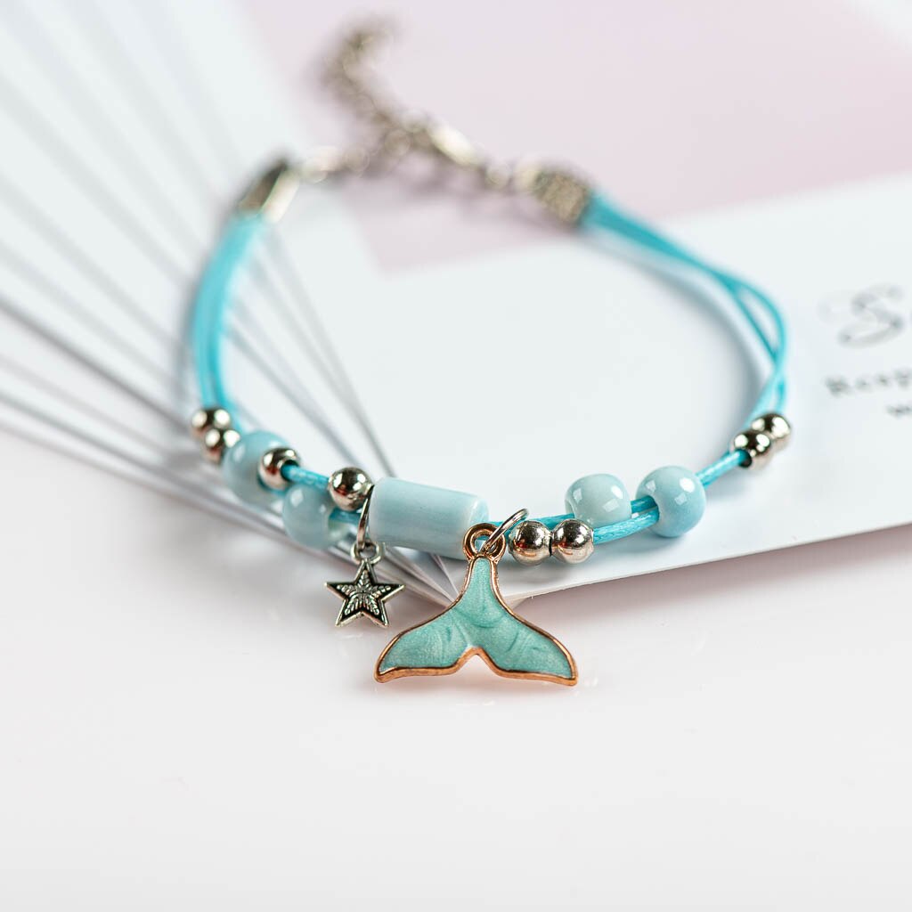 Leuke Walvis Keramiek Met Metalen Drip Glazuur Hanger Armband Hand-Wowen Charms Armbanden Armbanden # XN060