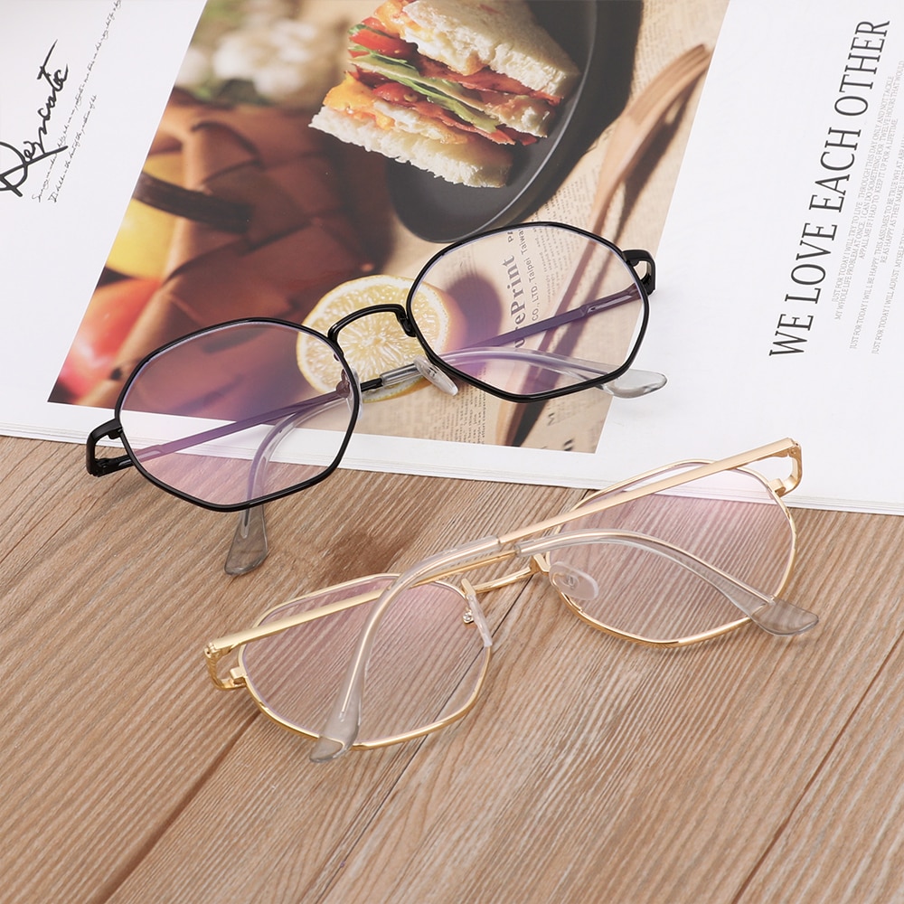 Women Men Metal Vintage Polygon Glasses Oversized Glasses Frame Optical Eyeglass Frame Spectacles Reading Glasses